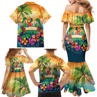 5 Oclock Somewhere Personalized Family Matching Mermaid Dress and Hawaiian Shirt Hawaii Parrots Plumeria Summer Vibe - Polynesian Pride