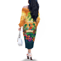 5 Oclock Somewhere Personalized Family Matching Off The Shoulder Long Sleeve Dress and Hawaiian Shirt Hawaii Parrots Plumeria Summer Vibe - Polynesian Pride