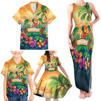 5 Oclock Somewhere Personalized Family Matching Tank Maxi Dress and Hawaiian Shirt Hawaii Parrots Plumeria Summer Vibe - Polynesian Pride