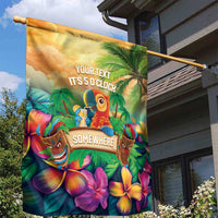 5 Oclock Somewhere Personalized Garden Flag Hawaii Parrots Plumeria Summer Vibe - Polynesian Pride