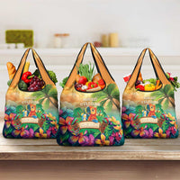 5 Oclock Somewhere Personalized Grocery Bag Hawaii Parrots Plumeria Summer Vibe - Polynesian Pride