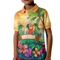 5 Oclock Somewhere Personalized Kid Polo Shirt Hawaii Parrots Plumeria Summer Vibe - Polynesian Pride