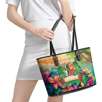 5 Oclock Somewhere Personalized Leather Tote Bag Hawaii Parrots Plumeria Summer Vibe - Polynesian Pride