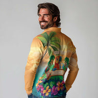5 Oclock Somewhere Personalized Long Sleeve Polo Shirt Hawaii Parrots Plumeria Summer Vibe - Polynesian Pride