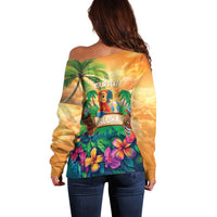 5 Oclock Somewhere Personalized Off Shoulder Sweater Hawaii Parrots Plumeria Summer Vibe - Polynesian Pride