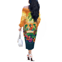 5 Oclock Somewhere Personalized Off The Shoulder Long Sleeve Dress Hawaii Parrots Plumeria Summer Vibe - Polynesian Pride