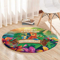 5 Oclock Somewhere Personalized Round Carpet Hawaii Parrots Plumeria Summer Vibe - Polynesian Pride