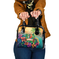 5 Oclock Somewhere Personalized Shoulder Handbag Hawaii Parrots Plumeria Summer Vibe - Polynesian Pride