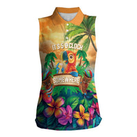 5 Oclock Somewhere Personalized Women Sleeveless Polo Shirt Hawaii Parrots Plumeria Summer Vibe - Polynesian Pride