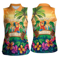 5 Oclock Somewhere Personalized Women Sleeveless Polo Shirt Hawaii Parrots Plumeria Summer Vibe - Polynesian Pride