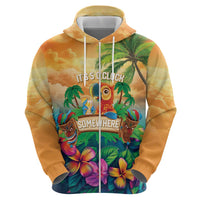 5 Oclock Somewhere Personalized Zip Hoodie Hawaii Parrots Plumeria Summer Vibe - Polynesian Pride