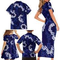 Mokihana Maile and Ilima Leis Family Matching Short Sleeve Bodycon Dress and Hawaiian Shirt Uliuli Hawaiian Tapa Quilt Pattern - Polynesian Pride