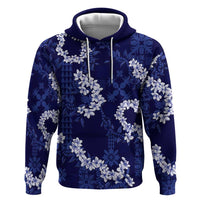 Mokihana Maile and Ilima Leis Hoodie Uliuli Hawaiian Tapa Quilt Pattern LT9 Pullover Hoodie Blue - Polynesian Pride
