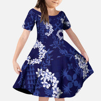 Mokihana Maile and Ilima Leis Kid Short Sleeve Dress Uliuli Hawaiian Tapa Quilt Pattern - Polynesian Pride