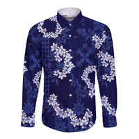 Mokihana Maile and Ilima Leis Long Sleeve Button Shirt Uliuli Hawaiian Tapa Quilt Pattern - Polynesian Pride