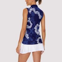 Mokihana Maile and Ilima Leis Women Sleeveless Polo Shirt Uliuli Hawaiian Tapa Quilt Pattern - Polynesian Pride