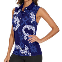 Mokihana Maile and Ilima Leis Women Sleeveless Polo Shirt Uliuli Hawaiian Tapa Quilt Pattern - Polynesian Pride