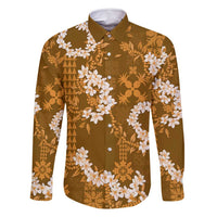 Mokihana Maile and Ilima Leis Family Matching Off Shoulder Maxi Dress and Hawaiian Shirt Alani Hawaiian Tapa Quilt Pattern - Polynesian Pride