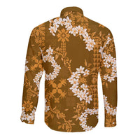 Mokihana Maile and Ilima Leis Long Sleeve Button Shirt Alani Hawaiian Tapa Quilt Pattern - Polynesian Pride