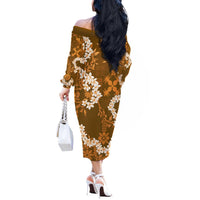 Mokihana Maile and Ilima Leis Off The Shoulder Long Sleeve Dress Alani Hawaiian Tapa Quilt Pattern - Polynesian Pride