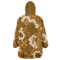Mokihana Maile and Ilima Leis Wearable Blanket Hoodie Alani Hawaiian Tapa Quilt Pattern - Polynesian Pride