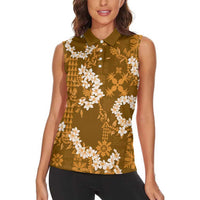 Mokihana Maile and Ilima Leis Women Sleeveless Polo Shirt Alani Hawaiian Tapa Quilt Pattern - Polynesian Pride