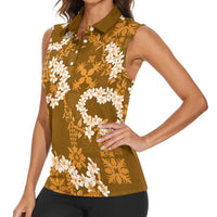 Mokihana Maile and Ilima Leis Women Sleeveless Polo Shirt Alani Hawaiian Tapa Quilt Pattern - Polynesian Pride