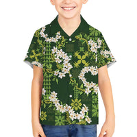 Mokihana Maile and Ilima Leis Family Matching Off Shoulder Short Dress and Hawaiian Shirt Omaʻomaʻo Hawaiian Tapa Quilt Pattern - Polynesian Pride