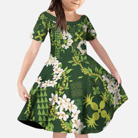 Mokihana Maile and Ilima Leis Family Matching Puletasi and Hawaiian Shirt Omaʻomaʻo Hawaiian Tapa Quilt Pattern - Polynesian Pride