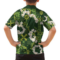 Mokihana Maile and Ilima Leis Family Matching Tank Maxi Dress and Hawaiian Shirt Omaʻomaʻo Hawaiian Tapa Quilt Pattern - Polynesian Pride