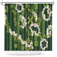 Mokihana Maile and Ilima Leis Shower Curtain Omaʻomaʻo Hawaiian Tapa Quilt Pattern - Polynesian Pride