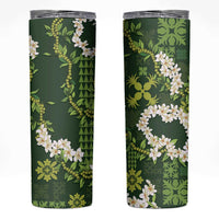 Mokihana Maile and Ilima Leis Skinny Tumbler Omaʻomaʻo Hawaiian Tapa Quilt Pattern - Polynesian Pride