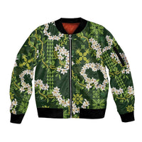 Mokihana Maile and Ilima Leis Sleeve Zip Bomber Jacket Omaʻomaʻo Hawaiian Tapa Quilt Pattern - Polynesian Pride
