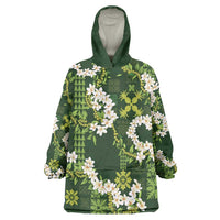 Mokihana Maile and Ilima Leis Wearable Blanket Hoodie Omaʻomaʻo Hawaiian Tapa Quilt Pattern - Polynesian Pride