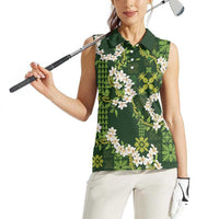 Mokihana Maile and Ilima Leis Women Sleeveless Polo Shirt Omaʻomaʻo Hawaiian Tapa Quilt Pattern - Polynesian Pride