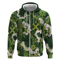 Mokihana Maile and Ilima Leis Zip Hoodie Omaʻomaʻo Hawaiian Tapa Quilt Pattern - Polynesian Pride