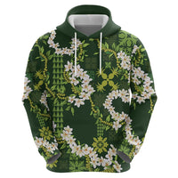 Mokihana Maile and Ilima Leis Zip Hoodie Omaʻomaʻo Hawaiian Tapa Quilt Pattern - Polynesian Pride