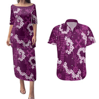 Mokihana Maile and Ilima Leis Couples Matching Puletasi and Hawaiian Shirt Akala Hawaiian Tapa Quilt Pattern - Polynesian Pride