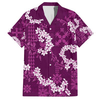Mokihana Maile and Ilima Leis Family Matching Off The Shoulder Long Sleeve Dress and Hawaiian Shirt Akala Hawaiian Tapa Quilt Pattern - Polynesian Pride