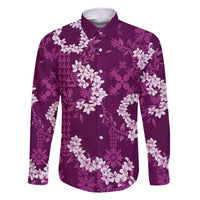 Mokihana Maile and Ilima Leis Family Matching Off The Shoulder Long Sleeve Dress and Hawaiian Shirt Akala Hawaiian Tapa Quilt Pattern - Polynesian Pride