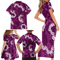 Mokihana Maile and Ilima Leis Family Matching Short Sleeve Bodycon Dress and Hawaiian Shirt Akala Hawaiian Tapa Quilt Pattern - Polynesian Pride