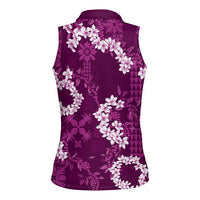 Mokihana Maile and Ilima Leis Women Sleeveless Polo Shirt Akala Hawaiian Tapa Quilt Pattern - Polynesian Pride
