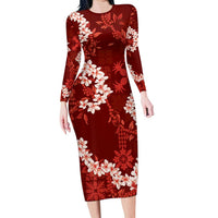 Mokihana Maile and Ilima Leis Family Matching Long Sleeve Bodycon Dress and Hawaiian Shirt Ulaʻula Hawaiian Tapa Quilt Pattern - Polynesian Pride