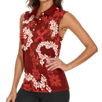 Mokihana Maile and Ilima Leis Women Sleeveless Polo Shirt Ulaʻula Hawaiian Tapa Quilt Pattern - Polynesian Pride