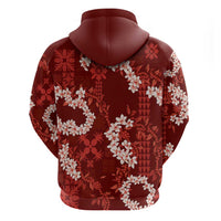 Mokihana Maile and Ilima Leis Zip Hoodie Ulaʻula Hawaiian Tapa Quilt Pattern - Polynesian Pride