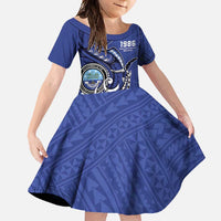 Personalized FSM 1986 Independence Day Family Matching Tank Maxi Dress and Hawaiian Shirt Polynesian Shark Tattoo Style LT9 Daughter's Dress Blue - Polynesian Pride