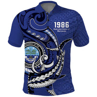 Personalized FSM 1986 Independence Day Polo Shirt Polynesian Shark Tattoo Style LT9 Blue - Polynesian Pride