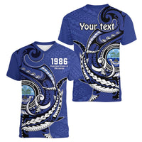 Personalized FSM 1986 Independence Day Women V-Neck T-Shirt Polynesian Shark Tattoo Style LT9 - Polynesian Pride