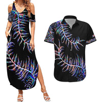 New Zealand Couples Matching Summer Maxi Dress and Hawaiian Shirt Aotearoa Silver Fern Mixed Papua Shell Purple Vibe LT9 Purple - Polynesian Pride
