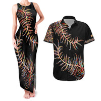 New Zealand Couples Matching Tank Maxi Dress and Hawaiian Shirt Aotearoa Silver Fern Mixed Papua Shell Red Vibe LT9 Red - Polynesian Pride